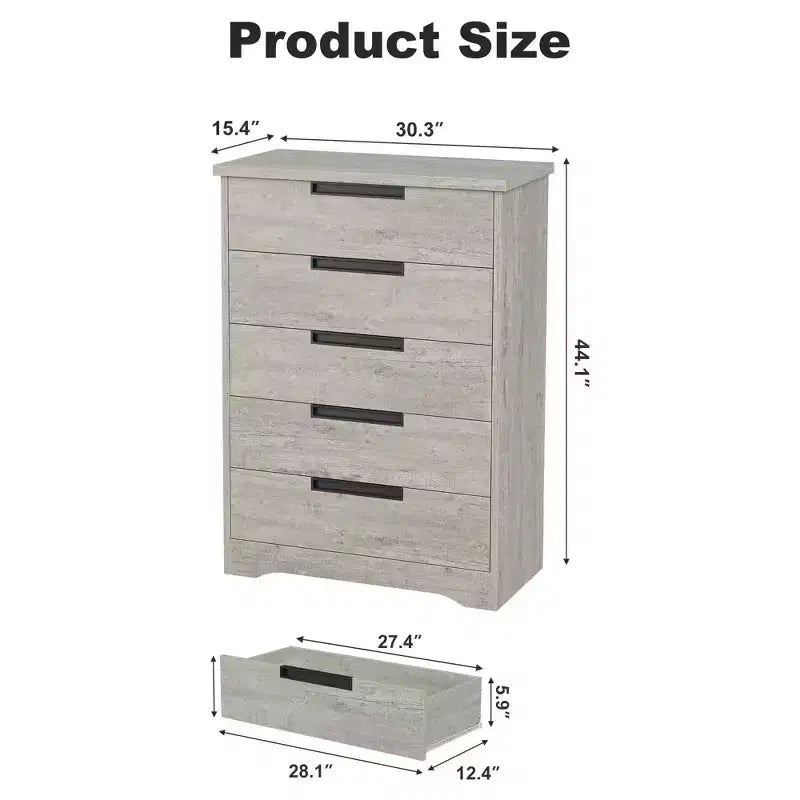 Commode à 5 tiroirs pour chambre à coucher, commode avec poignées encastrées, organiseur de commode en bois pour salon, chambre de bébé, couloir et entrée