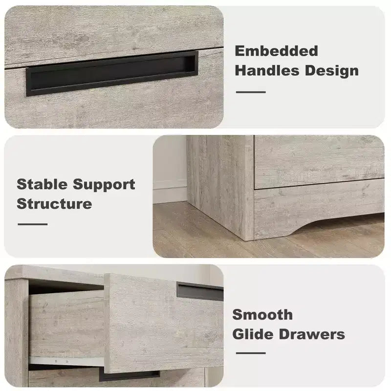 Commode à 5 tiroirs pour chambre à coucher, commode avec poignées encastrées, organiseur de commode en bois pour salon, chambre de bébé, couloir et entrée