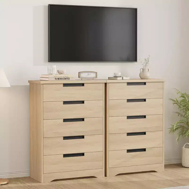 Commode à 5 tiroirs pour chambre à coucher, commode avec poignées encastrées, organiseur de commode en bois pour salon, chambre de bébé, couloir et entrée