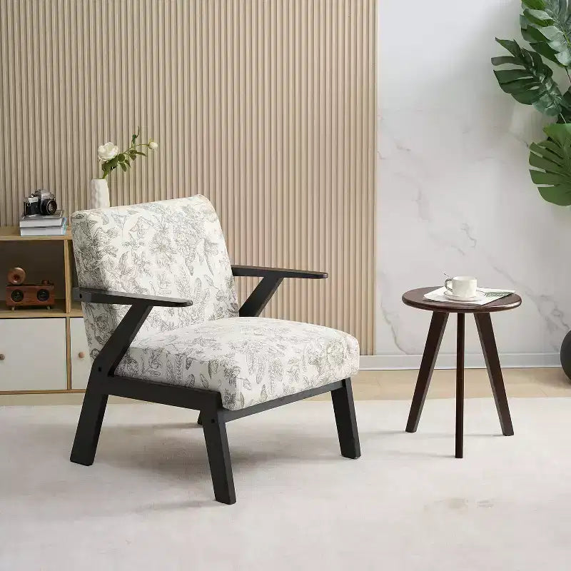 Fauteuil rembourré en hévéa de style Mid-Century Modern