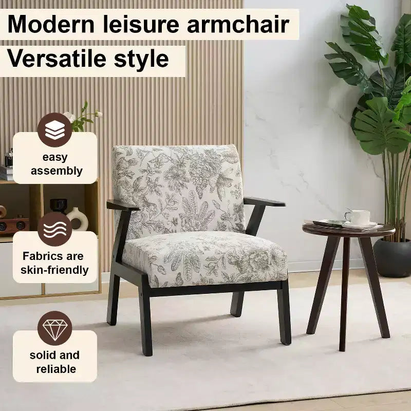 Fauteuil rembourré en hévéa de style Mid-Century Modern