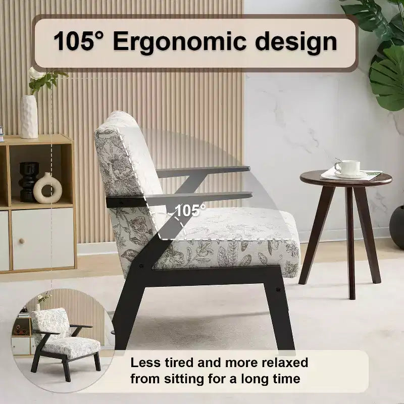 Fauteuil rembourré en hévéa de style Mid-Century Modern