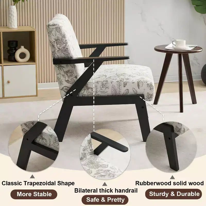 Fauteuil rembourré en hévéa de style Mid-Century Modern