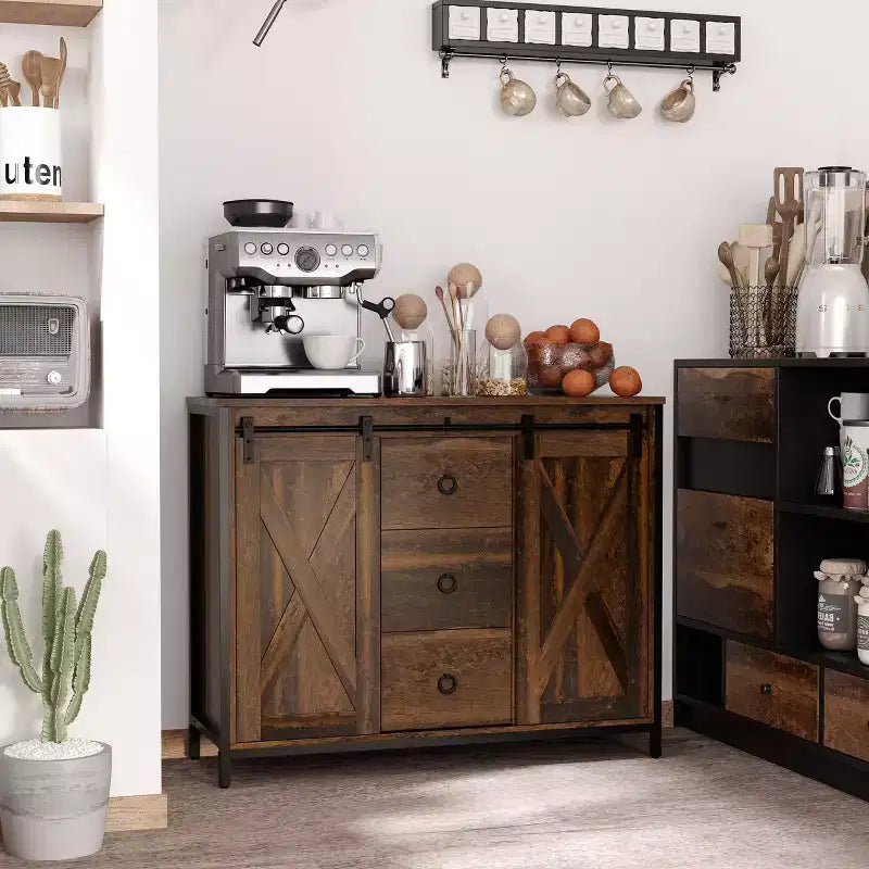 Buffet de cuisine avec portes coulissantes façon grange