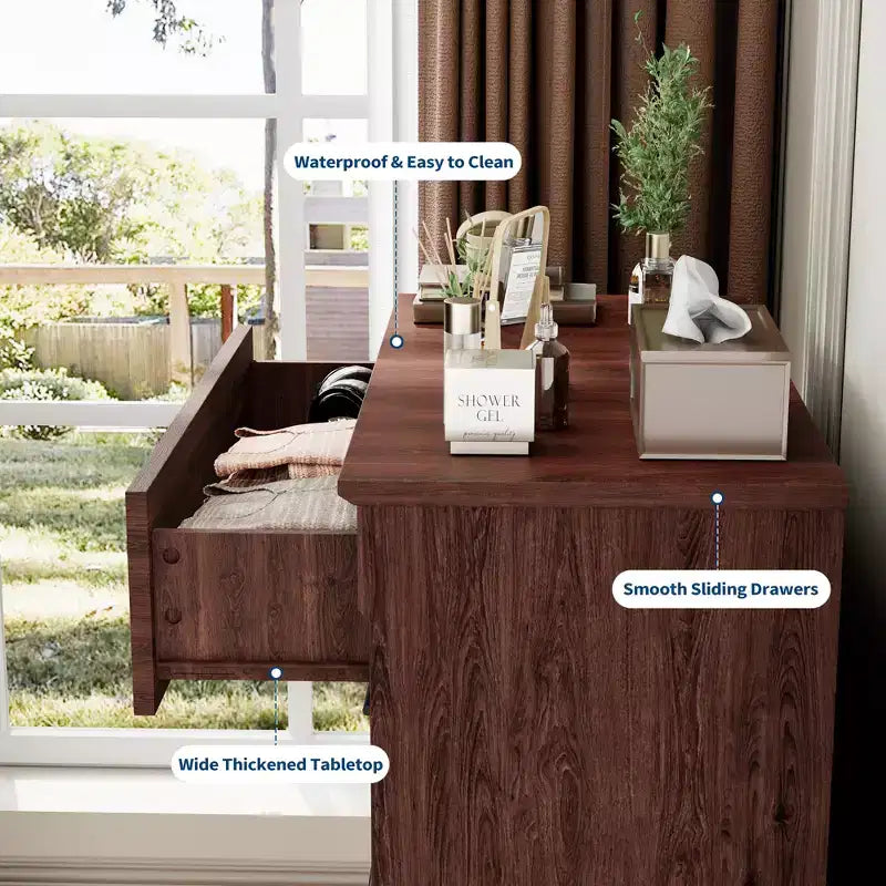 Tiroirs de rangement, commode de chambre à cinq tiroirs, commode haute de style ferme avec poignées en métal, commode rustique en bois pour salon et couloir