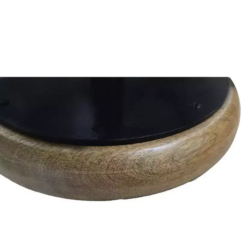 Tabouret de bar rustique pivotant de 24 pouces, assise ronde en bois de manguier fabriquée à la main, base en fer noir avec repose-pieds