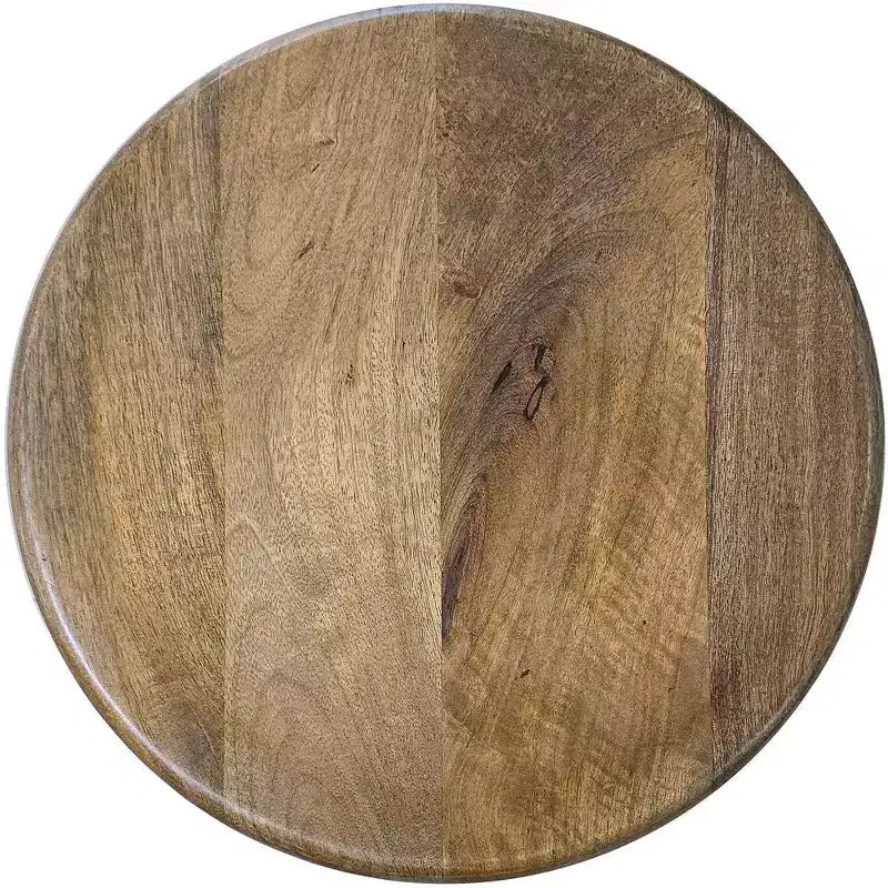 Tabouret de bar rustique pivotant de 24 pouces, assise ronde en bois de manguier fabriquée à la main, base en fer noir avec repose-pieds