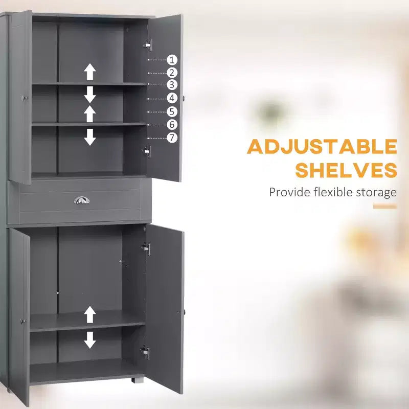 Meuble de rangement de cuisine autoportant de 72 po, armoire de rangement haute avec 4 portes, tiroir et étagères réglables pour salle à manger