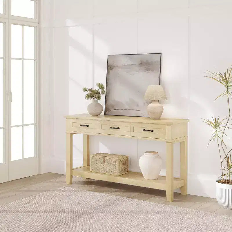Console de Ferme avec 3 Tiroirs, Table d'Entrée de 54 po en Bois avec Étagères de Rangement pour Salon, Couloir ou Hall d'Entrée