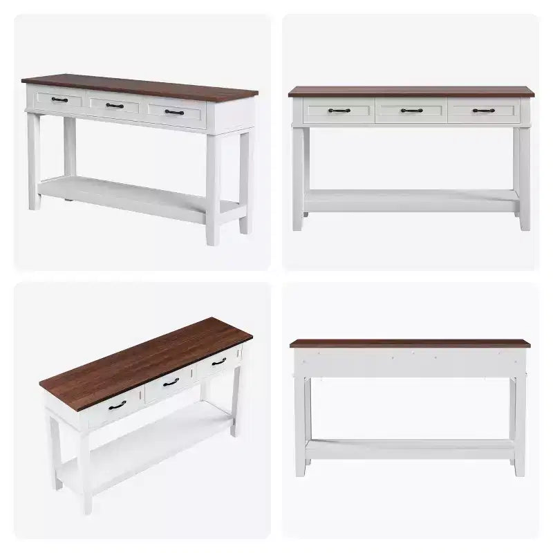 Console de Ferme avec 3 Tiroirs, Table d'Entrée de 54 po en Bois avec Étagères de Rangement pour Salon, Couloir ou Hall d'Entrée