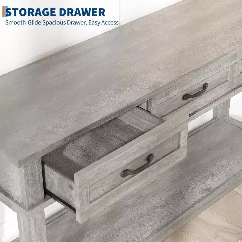 Console de Ferme avec 3 Tiroirs, Table d'Entrée de 54 po en Bois avec Étagères de Rangement pour Salon, Couloir ou Hall d'Entrée