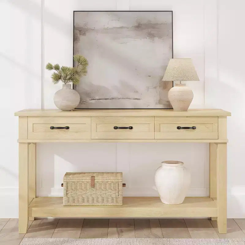 Console de Ferme avec 3 Tiroirs, Table d'Entrée de 54 po en Bois avec Étagères de Rangement pour Salon, Couloir ou Hall d'Entrée