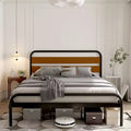 Cadre de lit plateforme King Size, cadre de lit King Size de style industriel avec tête de lit en bois, cadre de lit en métal robuste avec supports à lattes métalliques