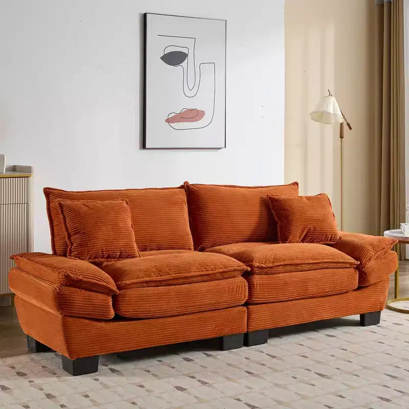 Loveseat canapé convertible en velours côtelé avec oreillers, tapissé pour chambre à coucher, salon, bureau, orange