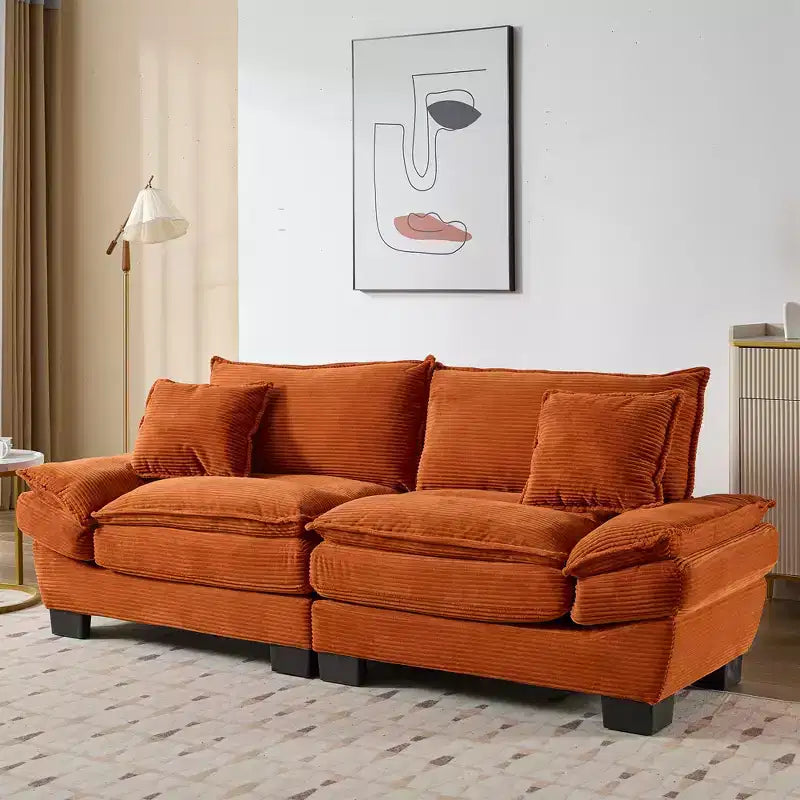 Loveseat canapé convertible en velours côtelé avec oreillers, tapissé pour chambre à coucher, salon, bureau, orange