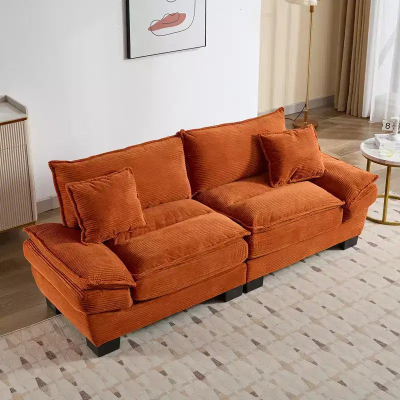 Loveseat canapé convertible en velours côtelé avec oreillers, tapissé pour chambre à coucher, salon, bureau, orange