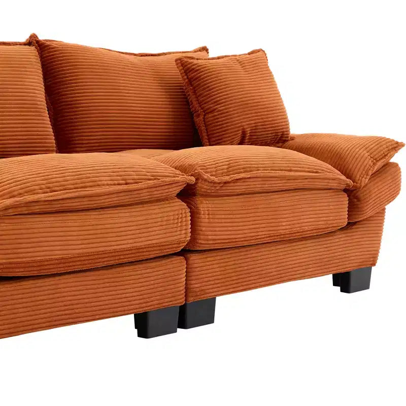 Loveseat canapé convertible en velours côtelé avec oreillers, tapissé pour chambre à coucher, salon, bureau, orange