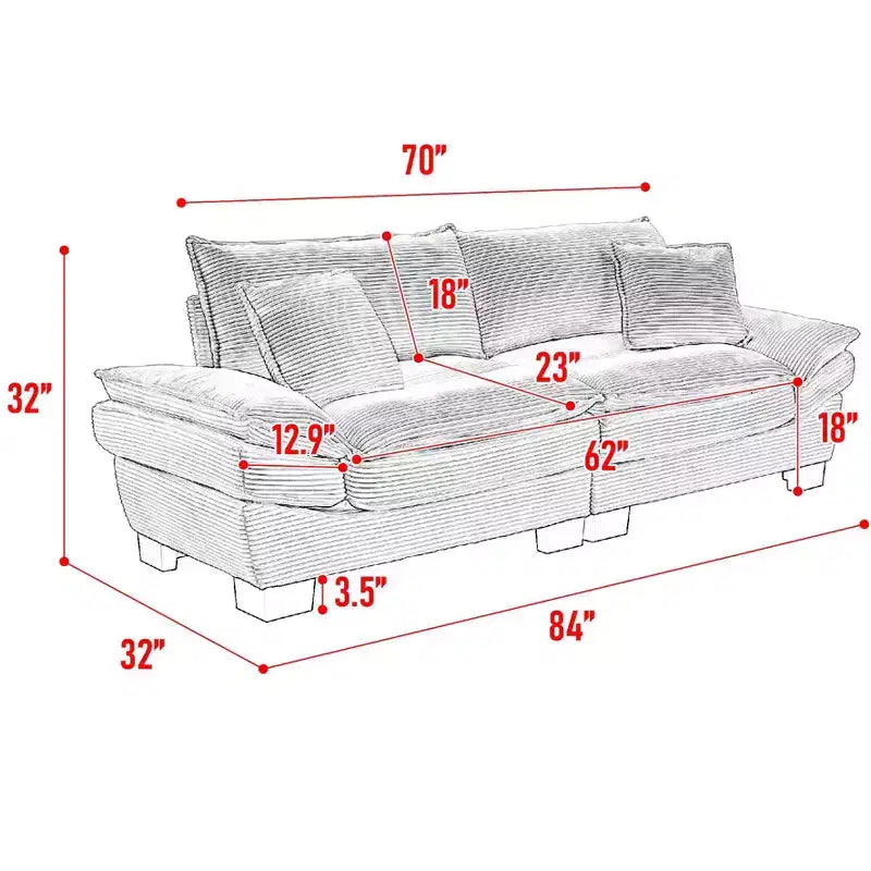 Loveseat canapé convertible en velours côtelé avec oreillers, tapissé pour chambre à coucher, salon, bureau, orange