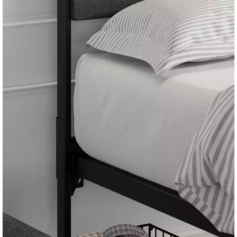 Cadre de lit rembourré avec tiroirs de rangement, lit plateforme avec tête de lit et espace de rangement sous le lit