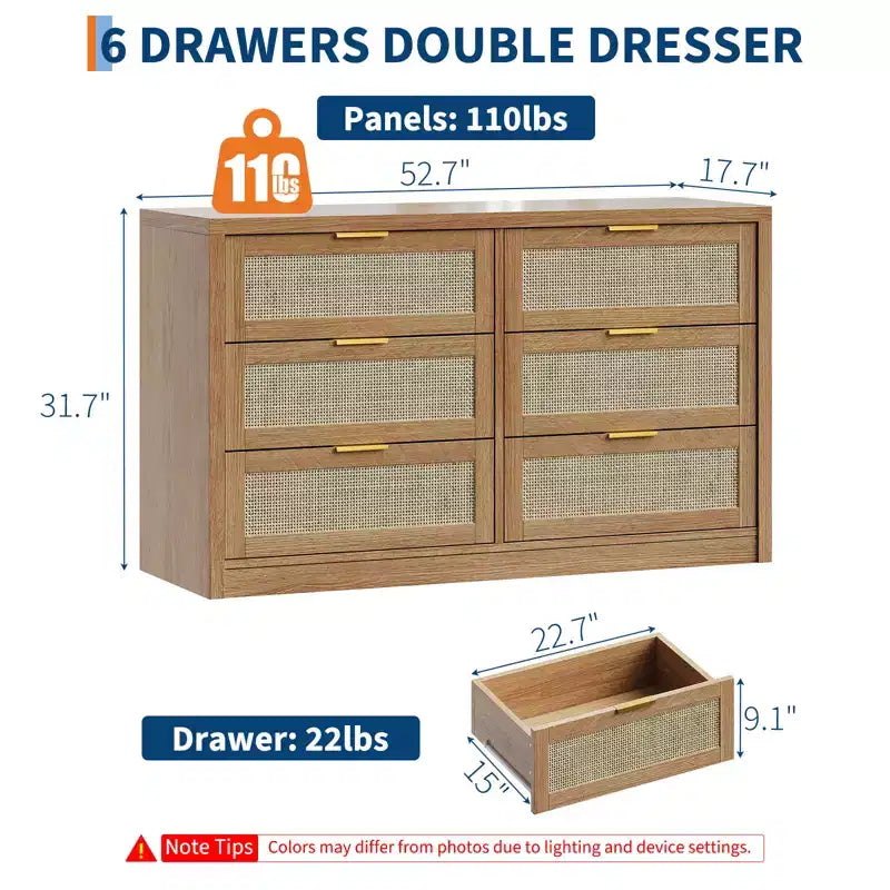 Coffre en bois avec poignées dorées, organisateur de rangement moderne avec tiroirs coulissants, meuble TV de style ferme pour salon, chambre, entrée,