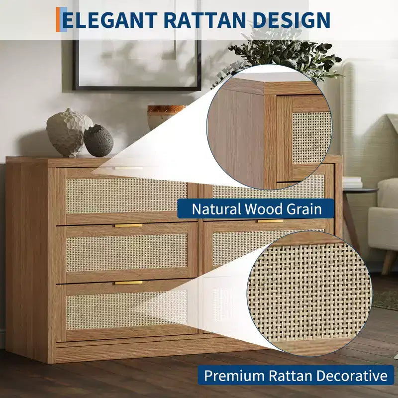 Coffre en bois avec poignées dorées, organisateur de rangement moderne avec tiroirs coulissants, meuble TV de style ferme pour salon, chambre, entrée,
