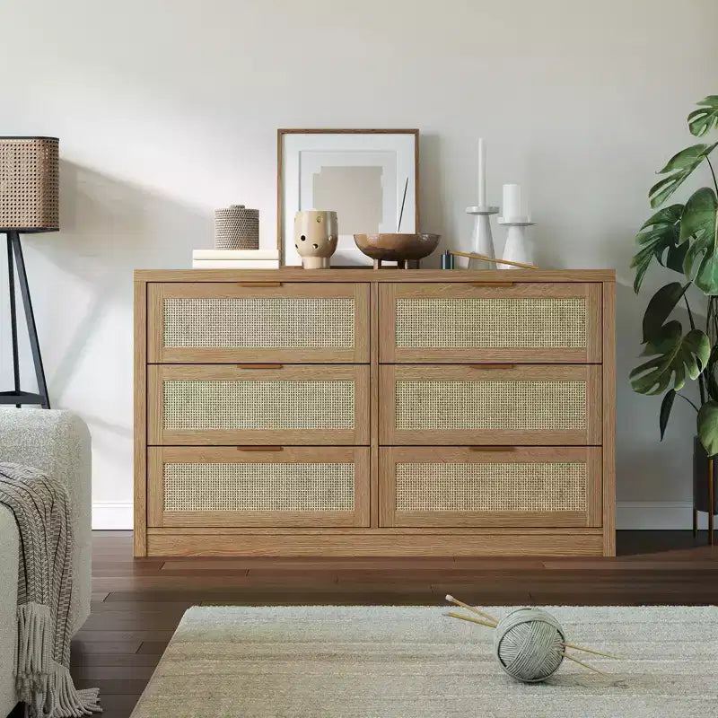 Coffre en bois avec poignées dorées, organisateur de rangement moderne avec tiroirs coulissants, meuble TV de style ferme pour salon, chambre, entrée,