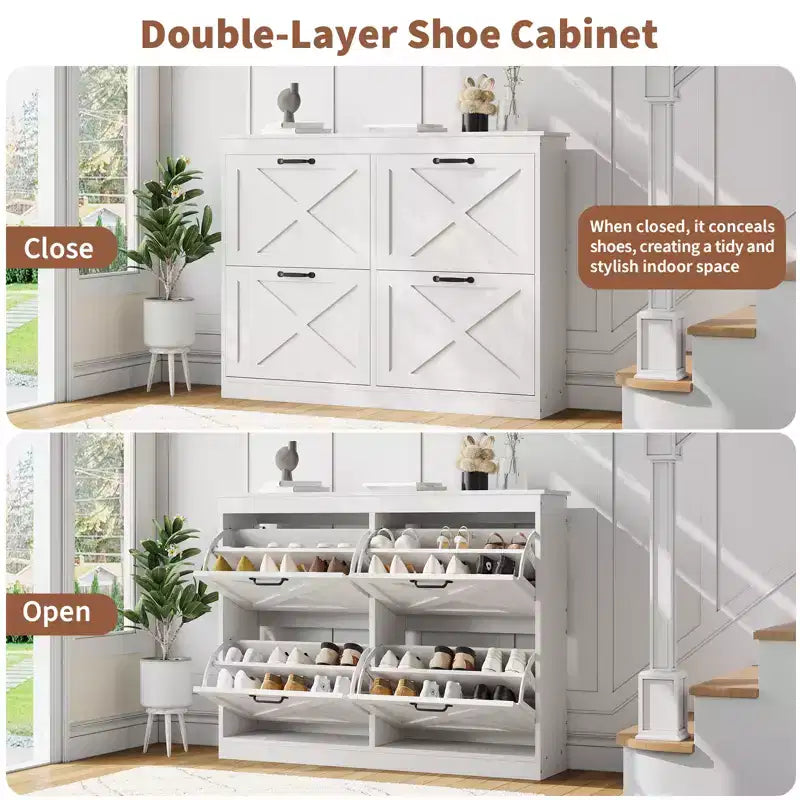 Meuble à chaussures avec 4 tiroirs basculants, meuble de rangement à chaussures large et dissimulé, simple et élégant, meuble à chaussures autoportant en bois