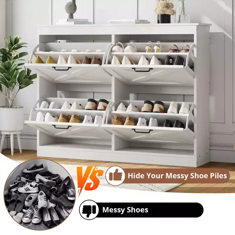 Meuble à chaussures avec 4 tiroirs basculants, meuble de rangement à chaussures large et dissimulé, simple et élégant, meuble à chaussures autoportant en bois