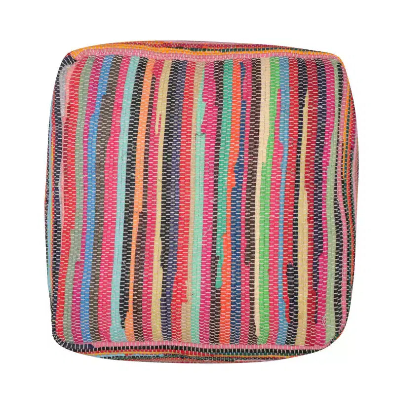 Pouf ottoman rayé en coton rouge et noir de 18 po