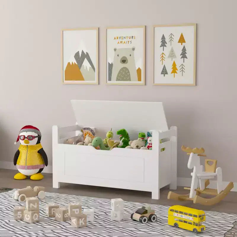 Coffre à jouets pour enfants avec coussin d'assise et couvercle rabattable, Grand coffre de rangement