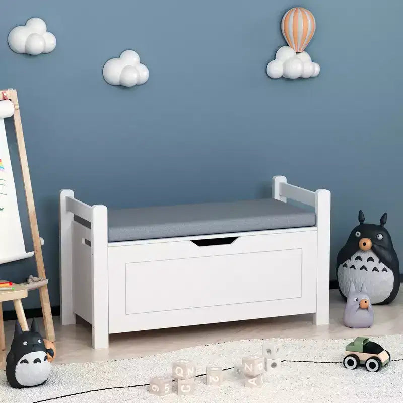 Coffre à jouets pour enfants avec coussin d'assise et couvercle rabattable, Grand coffre de rangement