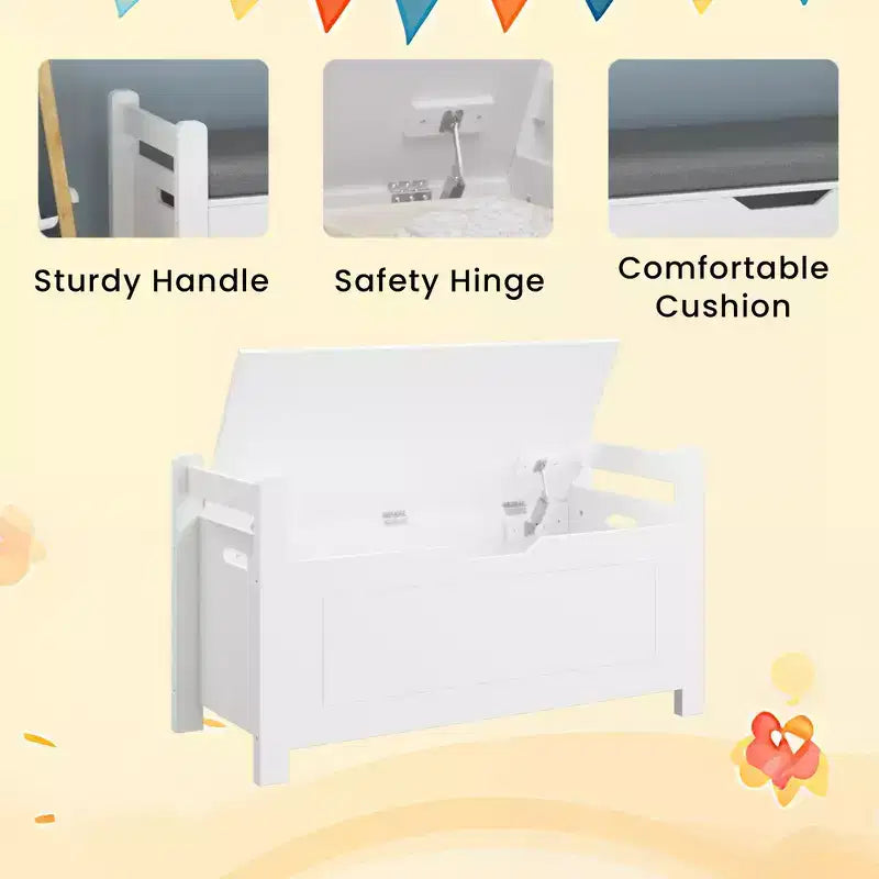 Coffre à jouets pour enfants avec coussin d'assise et couvercle rabattable, Grand coffre de rangement