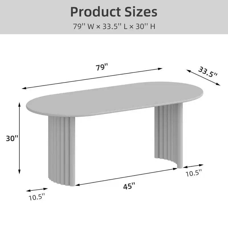 Table à manger ovale de 79" pour 6 à 8 personnes, plateau à bords incurvés et piètement à rayures, table de cuisine moderne de style ferme, naturelle
