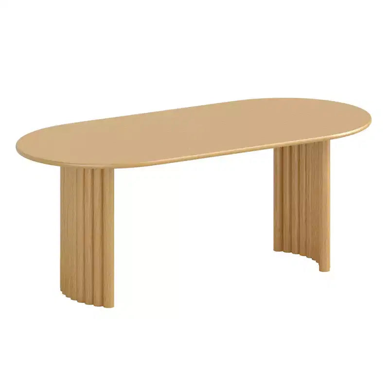 Table à manger ovale de 79" pour 6 à 8 personnes, plateau à bords incurvés et piètement à rayures, table de cuisine moderne de style ferme, naturelle