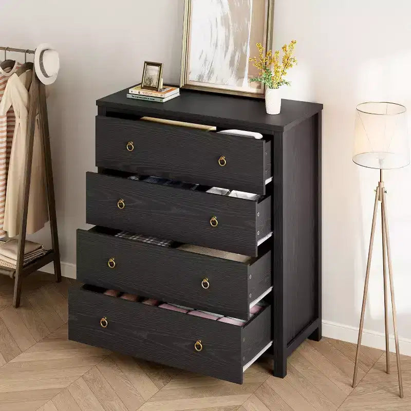 Commode de ferme à 4 tiroirs, grande commode de rangement en bois pour chambre de bébé et chambre à coucher, meuble TV polyvalent pour salon ou entrée