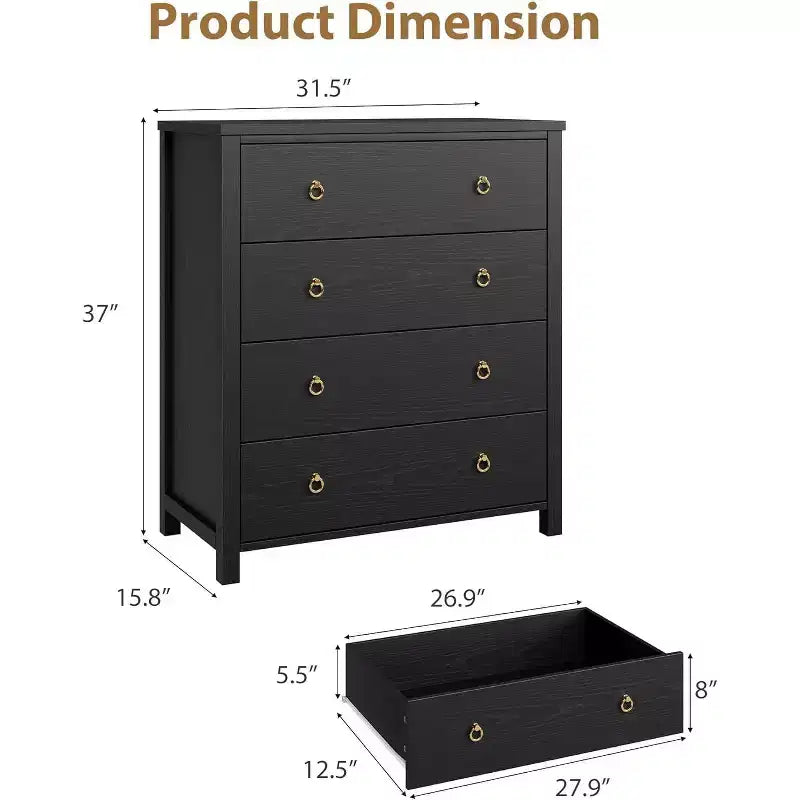 Commode de ferme à 4 tiroirs, grande commode de rangement en bois pour chambre de bébé et chambre à coucher, meuble TV polyvalent pour salon ou entrée