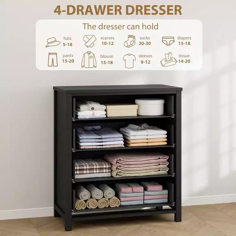Commode de ferme à 4 tiroirs, grande commode de rangement en bois pour chambre de bébé et chambre à coucher, meuble TV polyvalent pour salon ou entrée
