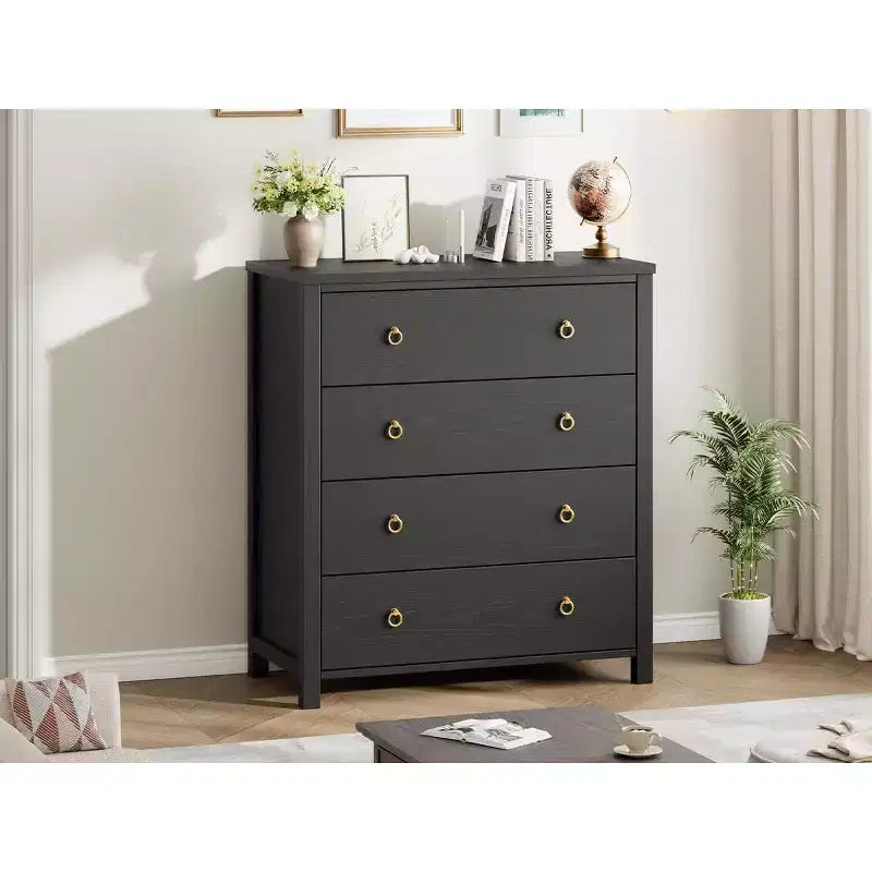 Commode de ferme à 4 tiroirs, grande commode de rangement en bois pour chambre de bébé et chambre à coucher, meuble TV polyvalent pour salon ou entrée