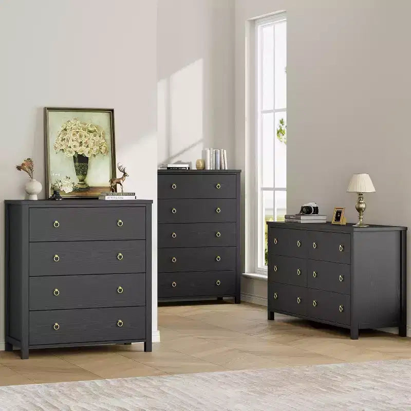 Commode de ferme à 4 tiroirs, grande commode de rangement en bois pour chambre de bébé et chambre à coucher, meuble TV polyvalent pour salon ou entrée