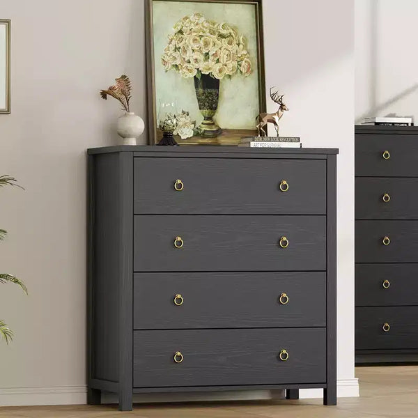 37 Farmhouse 4-Drawer Dresser, Tall Wood Storage Chest for Nursery & Bedroom, Versatile TV Stand for Living Room or Entryway