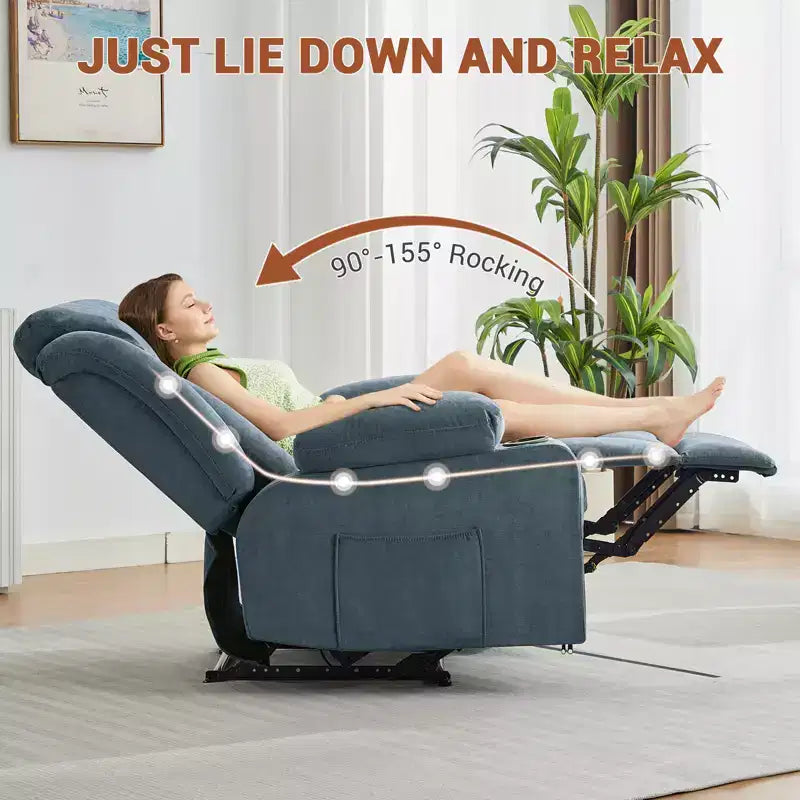 Fauteuil inclinable manuel classique surdimensionné avec massage par vibrations, chauffage, canapé rembourré confortable avec poches latérales, poches avant, porte-gobelet