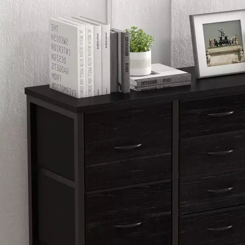 Commode à 15 tiroirs, organisateur de rangement haut avec cadre en métal et plateau en bois, commode en tissu pour le salon, unité de rangement multifonctionnelle