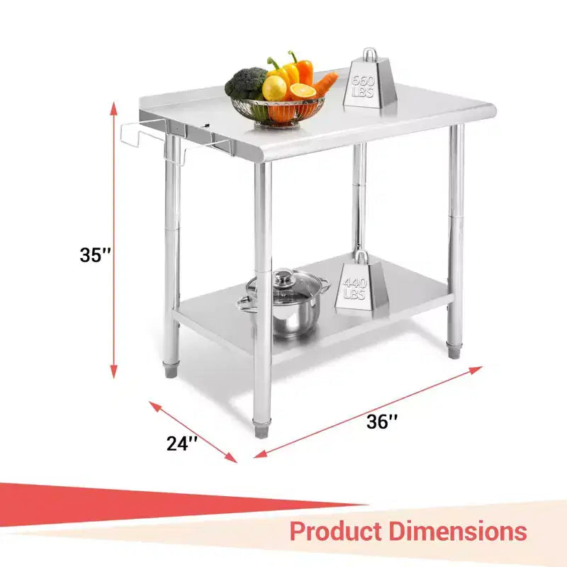 Table en acier inoxydable, table de préparation commerciale en métal robuste avec étagères ouvertes pour cuisines de restaurant, maison, hôtels, préparation alimentaire