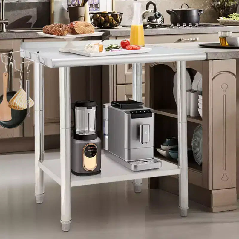 Table en acier inoxydable, table de préparation commerciale en métal robuste avec étagères ouvertes pour cuisines de restaurant, maison, hôtels, préparation alimentaire