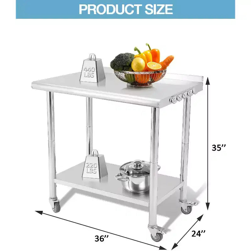 Table en acier inoxydable, table de préparation commerciale en métal robuste avec étagères ouvertes pour cuisines de restaurant, maison, hôtels, préparation alimentaire