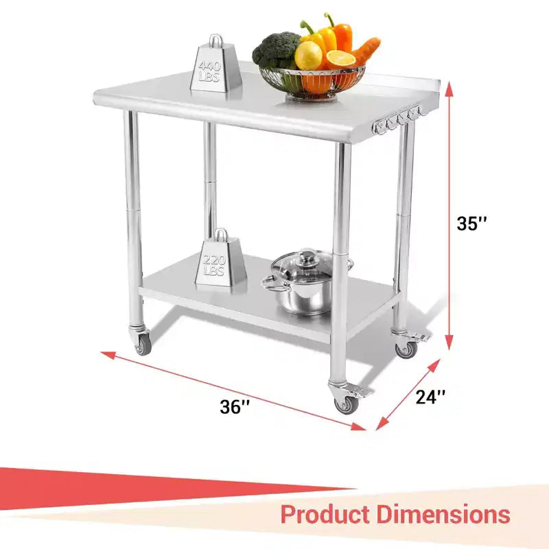 Table en acier inoxydable, table de préparation commerciale en métal robuste avec étagères ouvertes pour cuisines de restaurant, maison, hôtels, préparation alimentaire