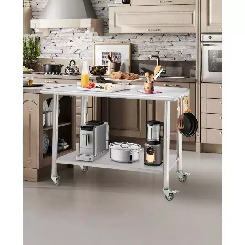 Table en acier inoxydable, table de préparation commerciale en métal robuste avec étagères ouvertes pour cuisines de restaurant, maison, hôtels, préparation alimentaire
