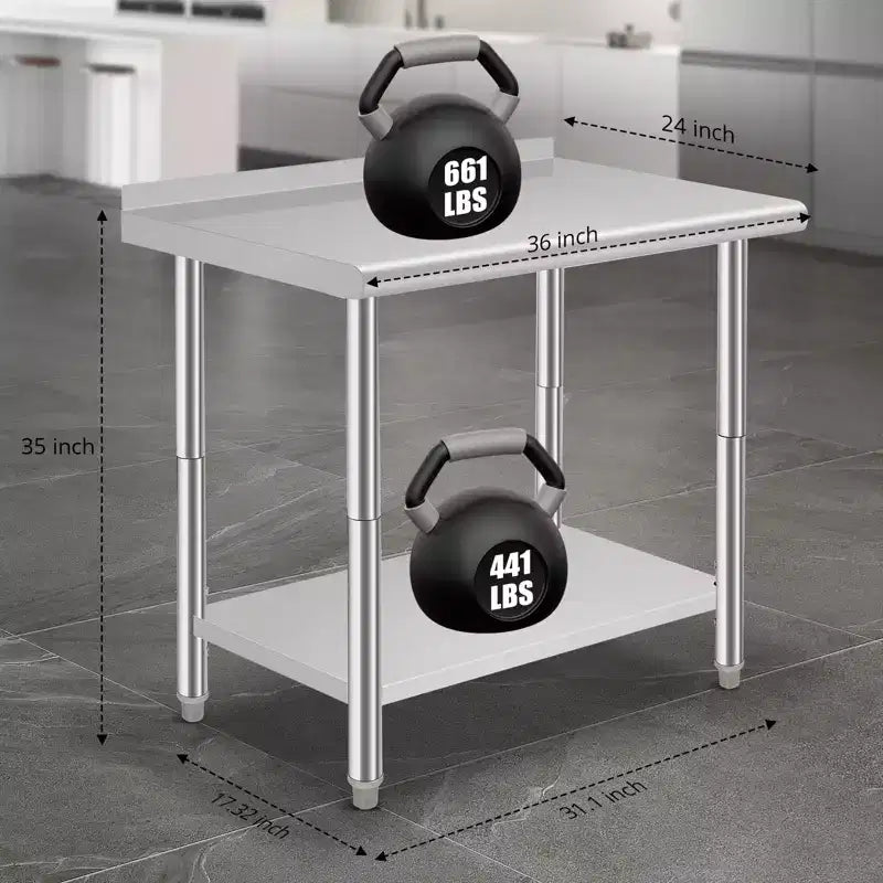 Table en acier inoxydable, table de préparation commerciale en métal robuste avec étagères ouvertes pour cuisines de restaurant, maison, hôtels, préparation alimentaire