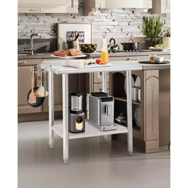 Table en acier inoxydable, table de préparation commerciale en métal robuste avec étagères ouvertes pour cuisines de restaurant, maison, hôtels, préparation alimentaire
