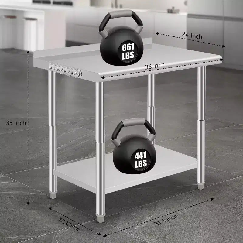Table en acier inoxydable, table de préparation commerciale en métal robuste avec étagères ouvertes pour cuisines de restaurant, maison, hôtels, préparation alimentaire